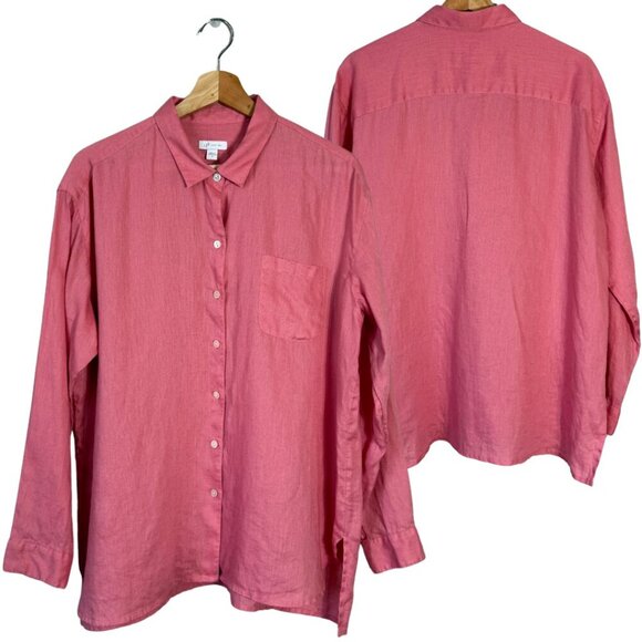 J. Jill Love Linen Long Sleeve Button Down Shirt Blouse Women's Medium Pink - Picture 1 of 12